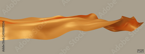 Flying yellow silk textile fabric flag background. Smooth elegant yellow Satin Isolated on beige Background for grand opening ceremony. Yellow curtain. 3d vector illustration.