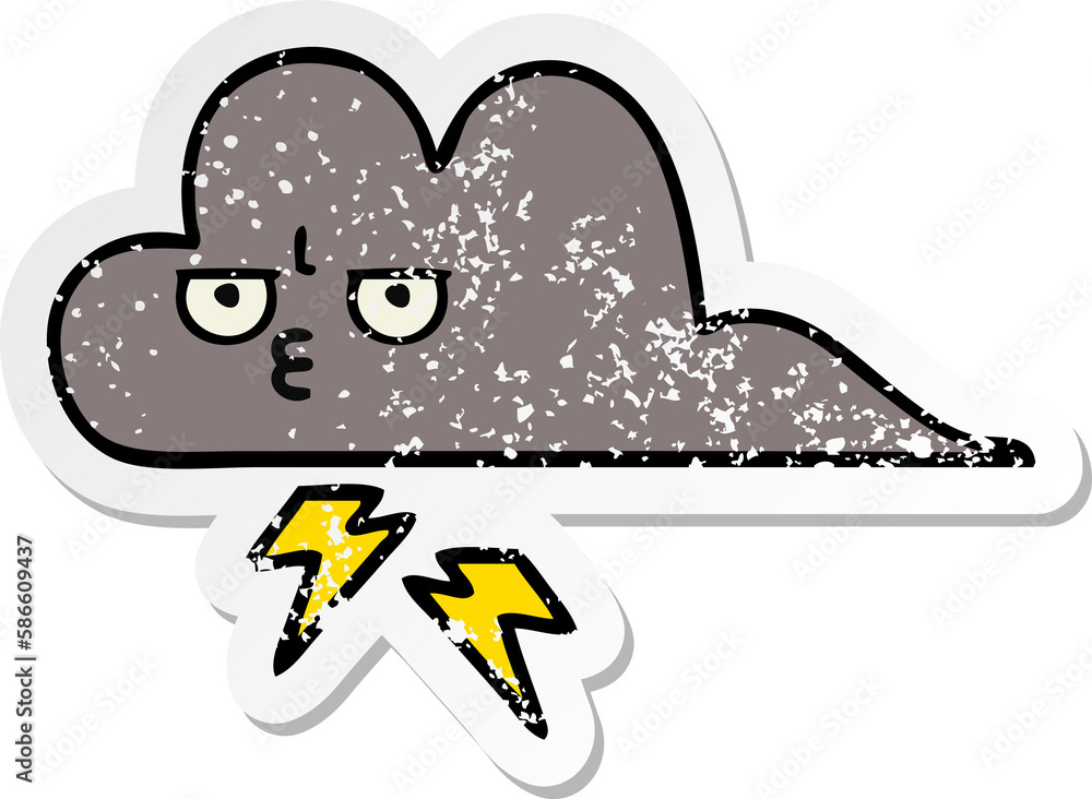 distressed sticker of a cute cartoon storm cloud distressed sticker of a cute cartoon storm cloud