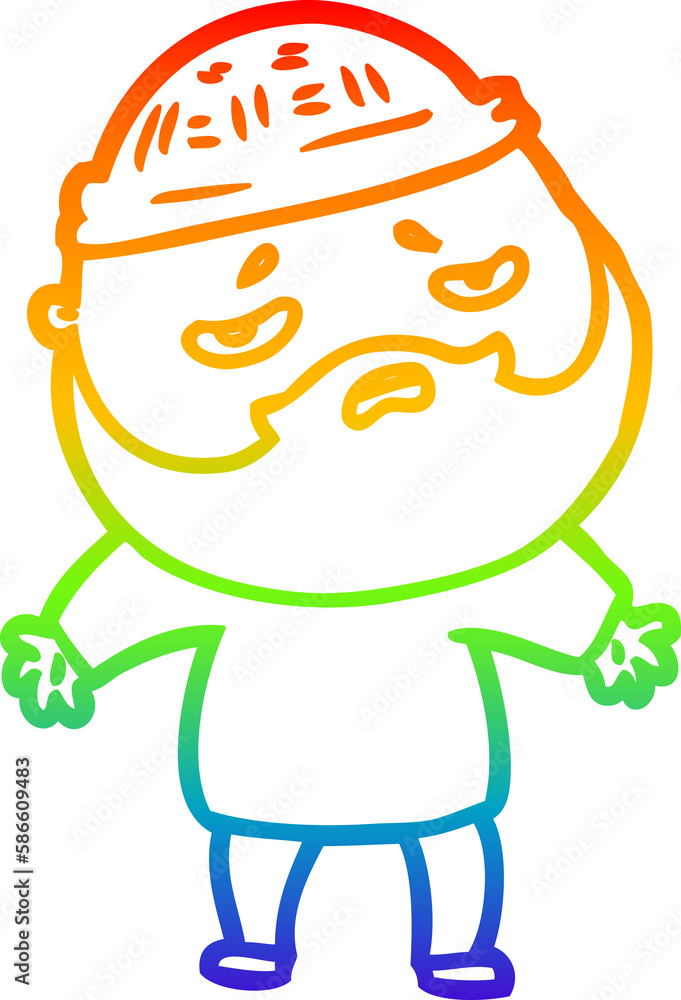 rainbow gradient line drawing cartoon worried man with beard rainbow gradient line drawing cartoon worried man with beard