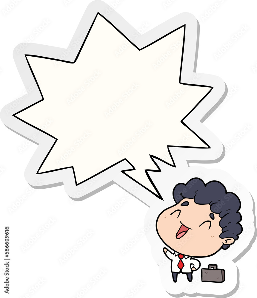 cute cartoon businessman and speech bubble sticker cute cartoon businessman and speech bubble sticker