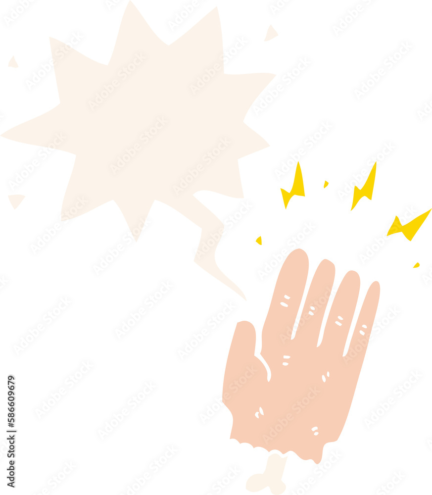 cartoon magic halloween zombie hand and speech bubble in retro style cartoon magic halloween zombie hand and speech bubble in retro style
