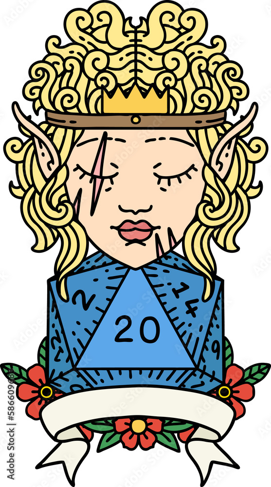 elf barbarian character with natural twenty dice roll illustration elf barbarian character with natural twenty dice roll illustration