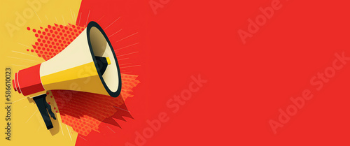 Red banner with megaphone and space to write for urgent announcements. Generative AI.