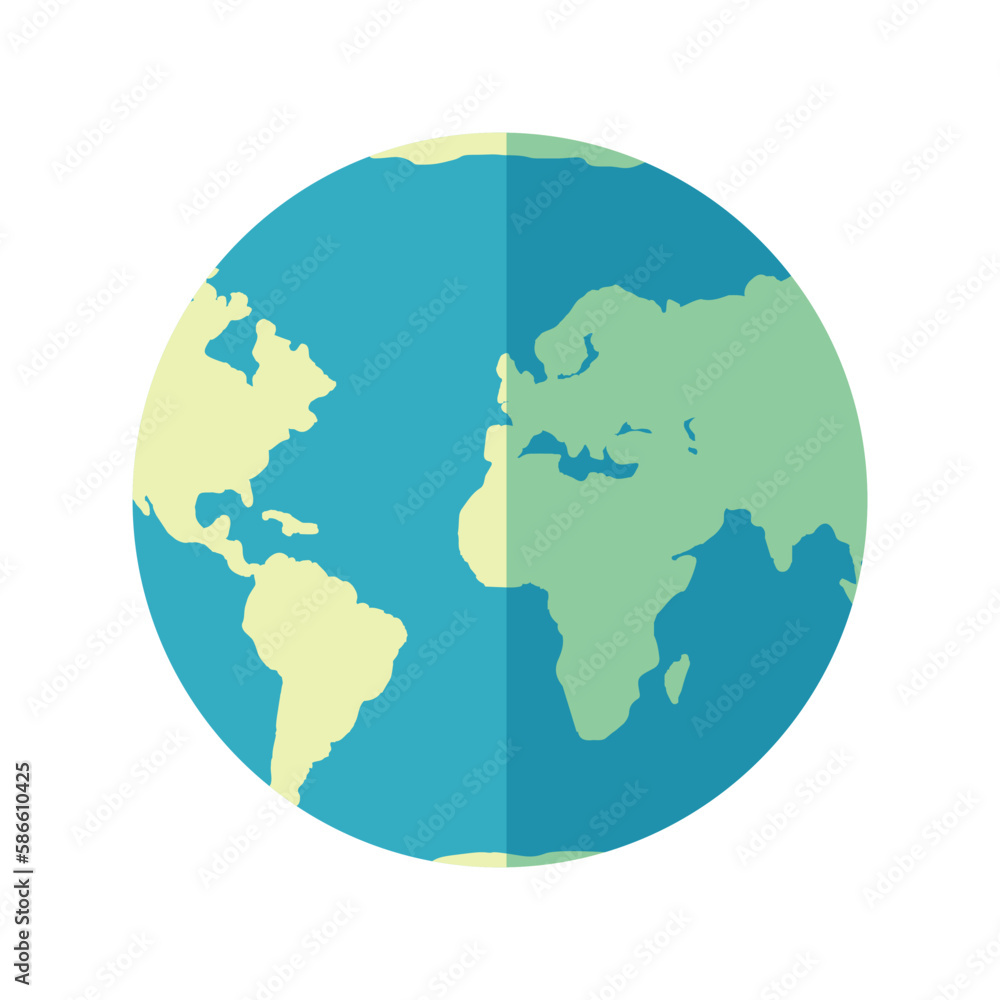 Earth Day. International Mother Earth Day. Planet earth or world globe with oceans and water. Environmental problems and environmental protection. World map. Vector illustration. Caring for Nature