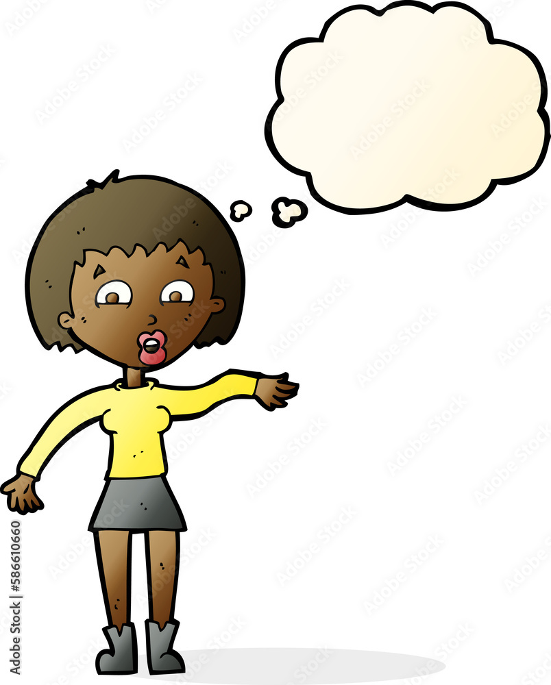 cartoon surprised woman with thought bubble cartoon surprised woman with thought bubble