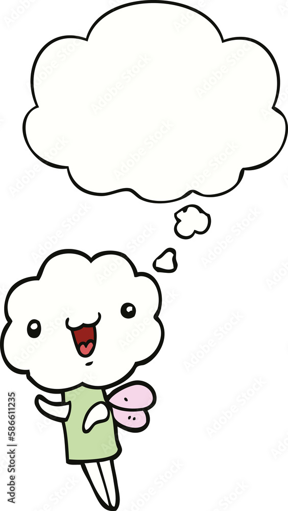 cute cartoon cloud head creature and thought bubble cute cartoon cloud head creature and thought bubble