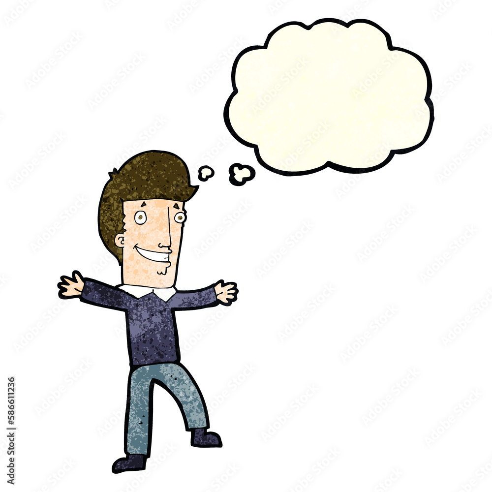 cartoon happy man with thought bubble cartoon happy man with thought bubble