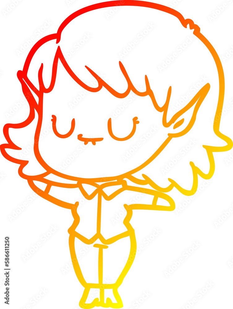 warm gradient line drawing happy cartoon elf girl warm gradient line drawing happy cartoon elf girl