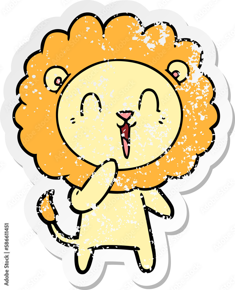 Fototapeta premium distressed sticker of a laughing lion cartoon