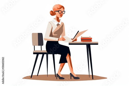 vector image of a woman working as a teacher, vector, flat design style, character, cartoon, office worker, employee, cute concept vector illustration in flat style. generative ai
