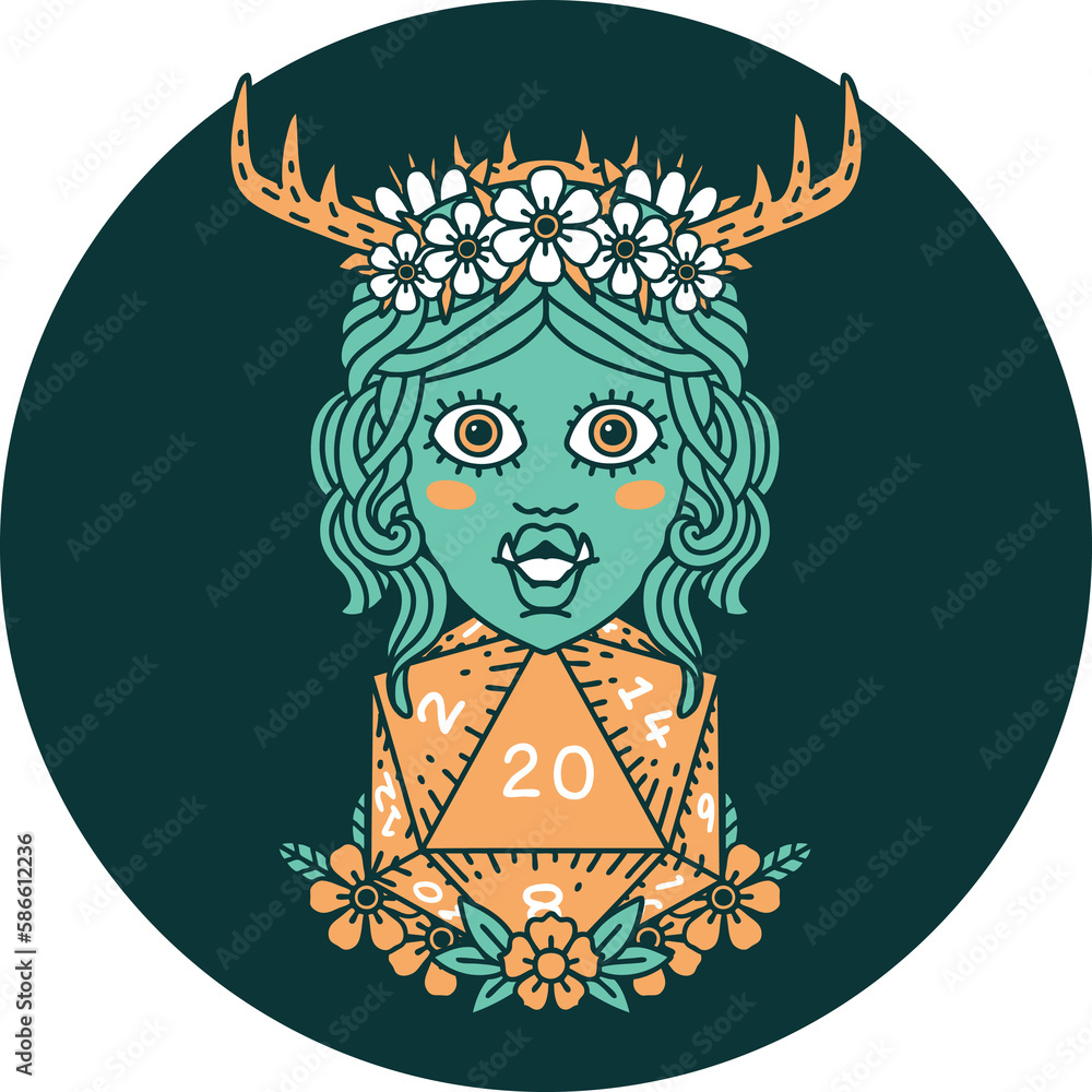 half orc druid with natural twenty dice roll icon half orc druid with natural twenty dice roll icon