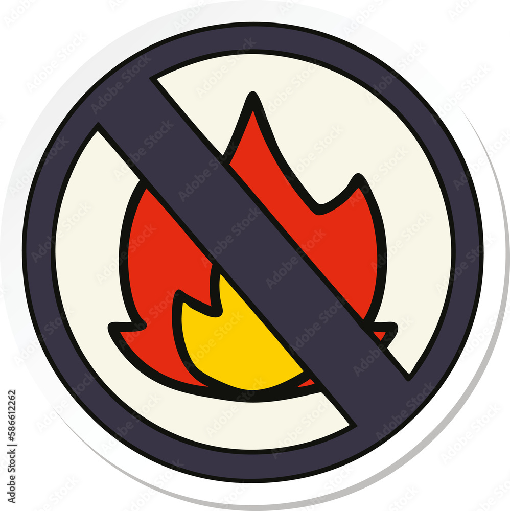 sticker of a cute cartoon no fire sign sticker of a cute cartoon no fire sign