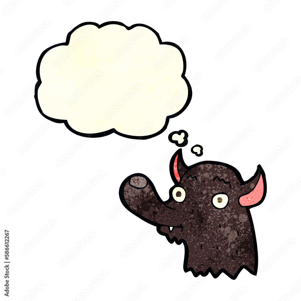 Obraz premium cartoon happy wolf with thought bubble