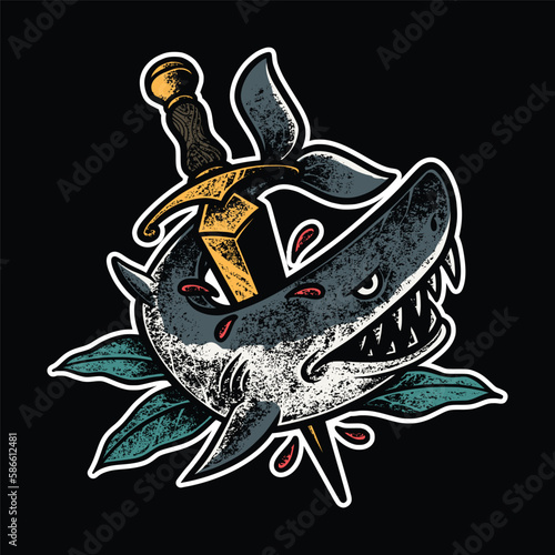 Fototapeta Naklejka Na Ścianę i Meble -  Shark and Knife Illustrations