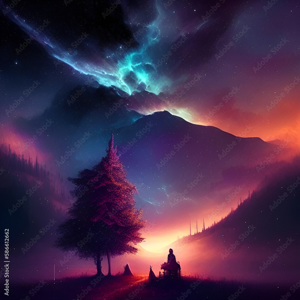 Naklejka premium magical beautiful Night sky background