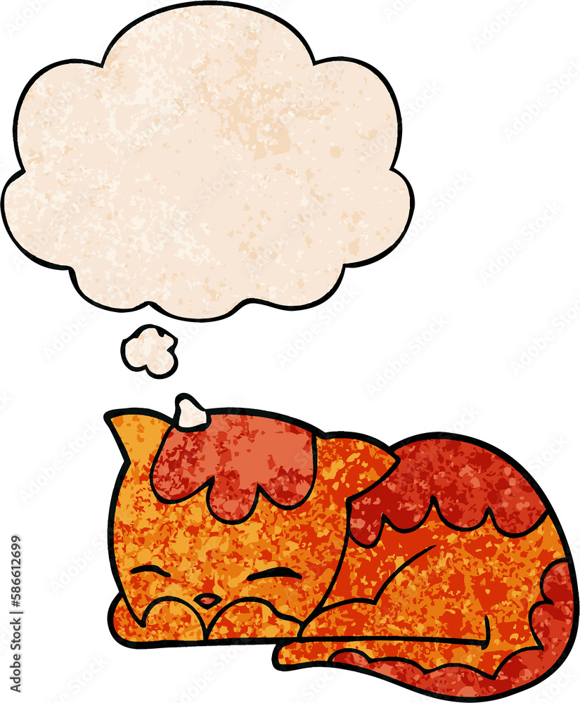 cartoon cat sleeping and thought bubble in grunge texture pattern style cartoon cat sleeping and thought bubble in grunge texture pattern style