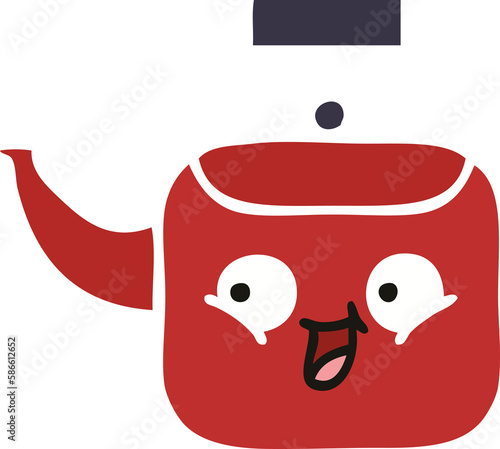 flat color retro cartoon kettle