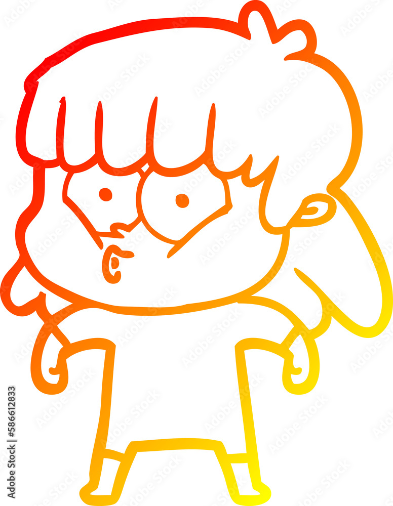warm gradient line drawing cartoon whistling girl warm gradient line drawing cartoon whistling girl