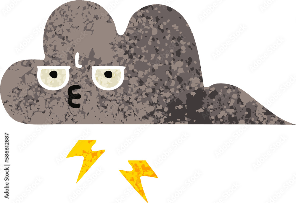 retro illustration style cartoon storm cloud retro illustration style cartoon storm cloud