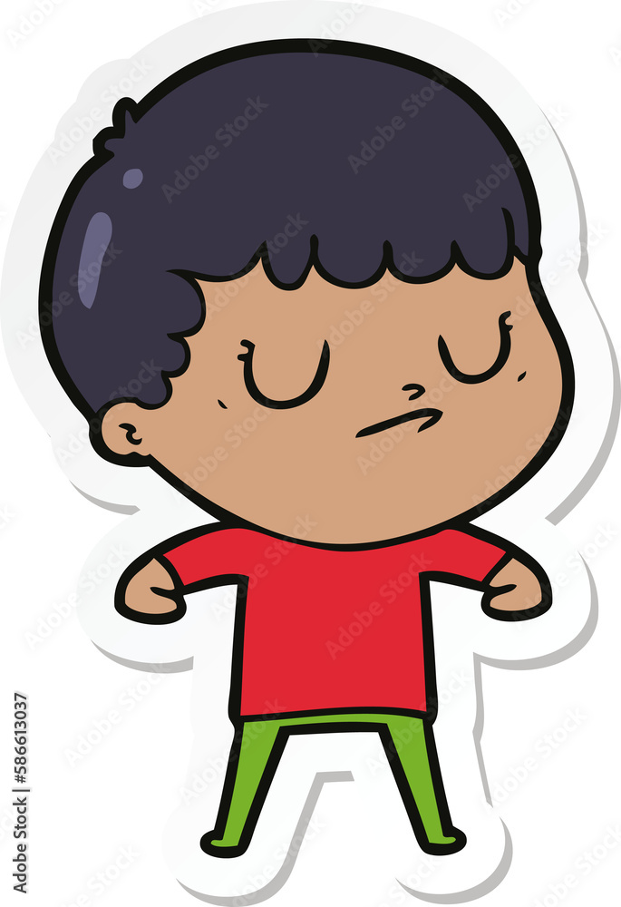 sticker of a cartoon grumpy boy sticker of a cartoon grumpy boy