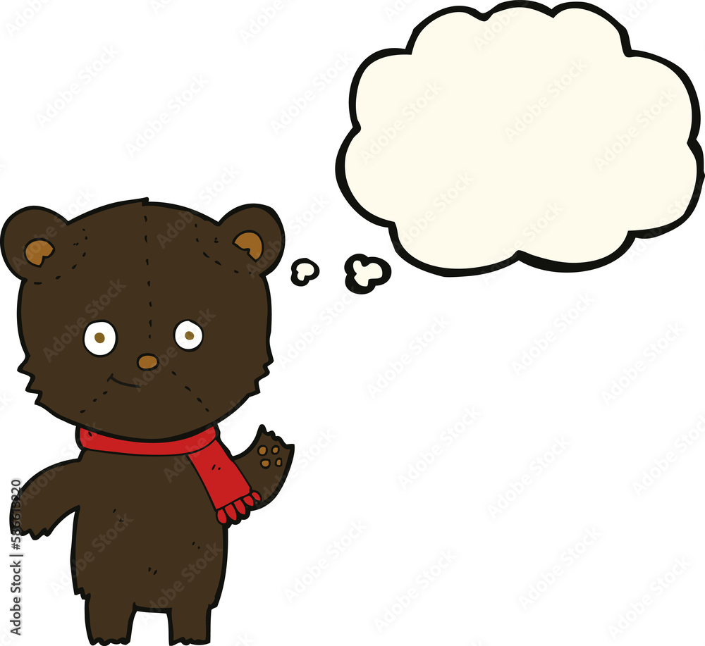 cartoon black bear waving with thought bubble cartoon black bear waving with thought bubble