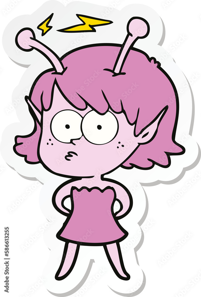 sticker of a cartoon alien girl