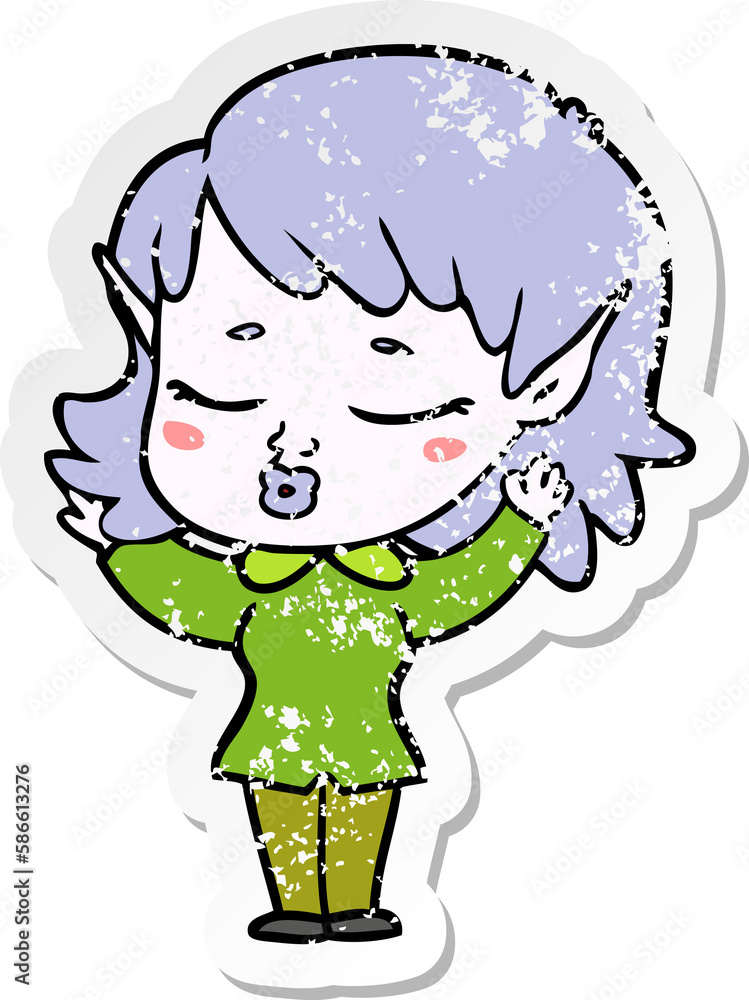 Obraz premium distressed sticker of a pretty cartoon elf girl