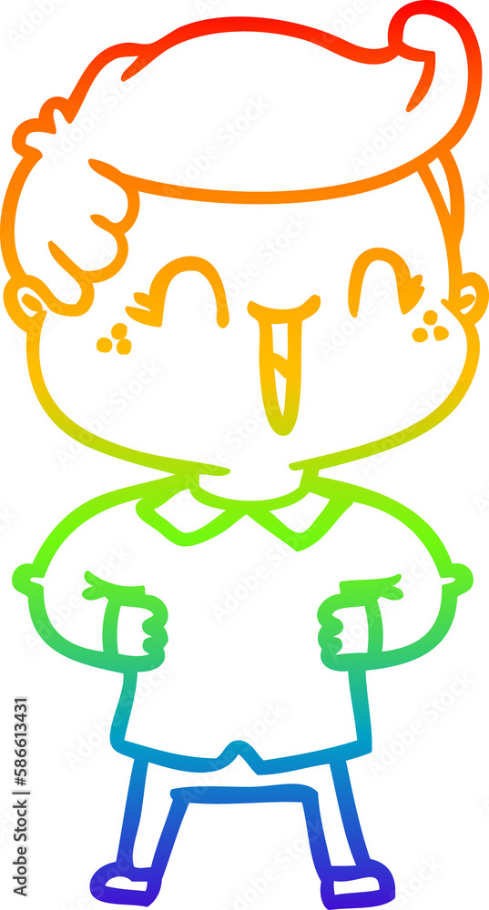 rainbow gradient line drawing cartoon laughing boy with hands on hips rainbow gradient line drawing cartoon laughing boy with hands on hips