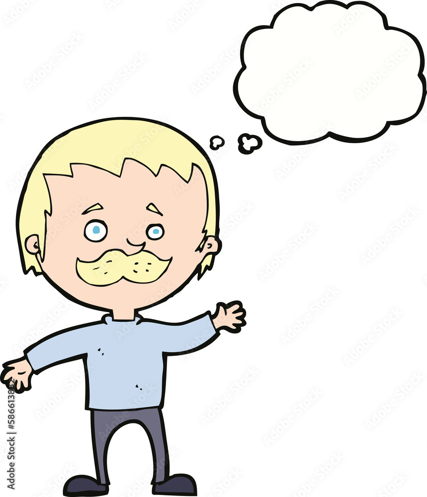 cartoon man with mustache waving with thought bubble cartoon man with mustache waving with thought bubble