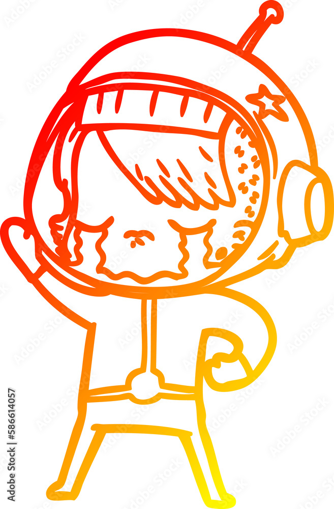 warm gradient line drawing cartoon crying astronaut girl warm gradient line drawing cartoon crying astronaut girl