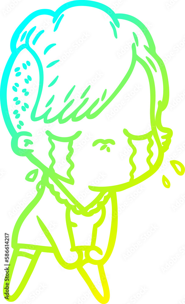 cold gradient line drawing cartoon crying girl cold gradient line drawing cartoon crying girl