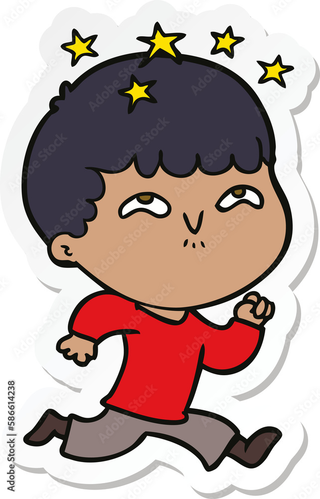 sticker of a cartoon amazed boy