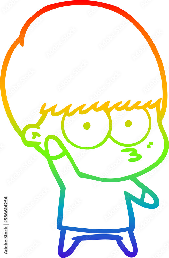 rainbow gradient line drawing nervous cartoon boy waving rainbow gradient line drawing nervous cartoon boy waving