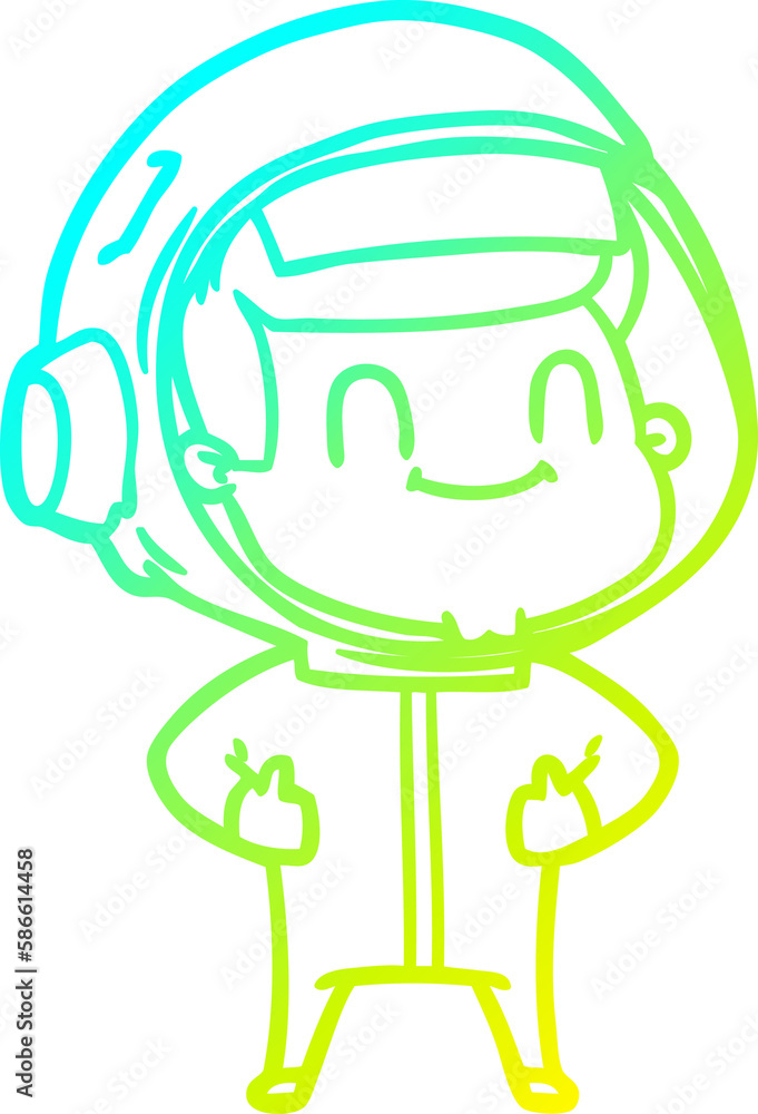 cold gradient line drawing happy cartoon astronaut