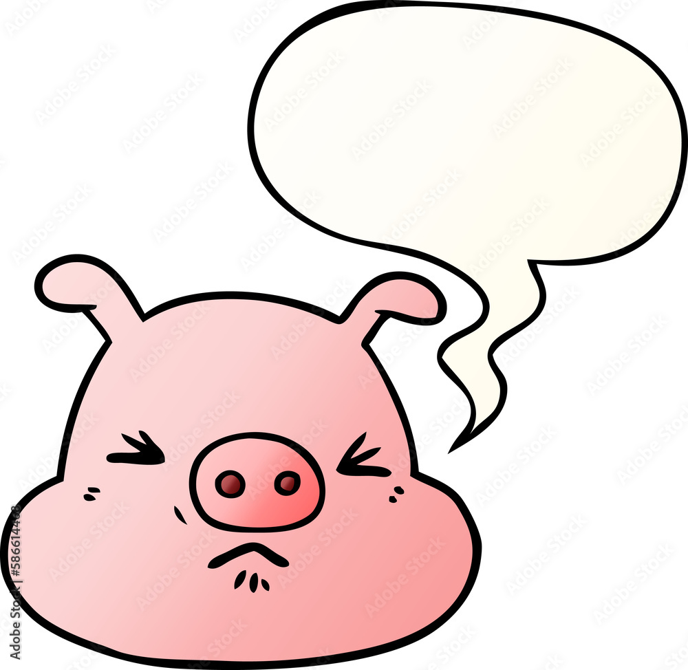 cartoon angry pig face and speech bubble in smooth gradient style cartoon angry pig face and speech bubble in smooth gradient style