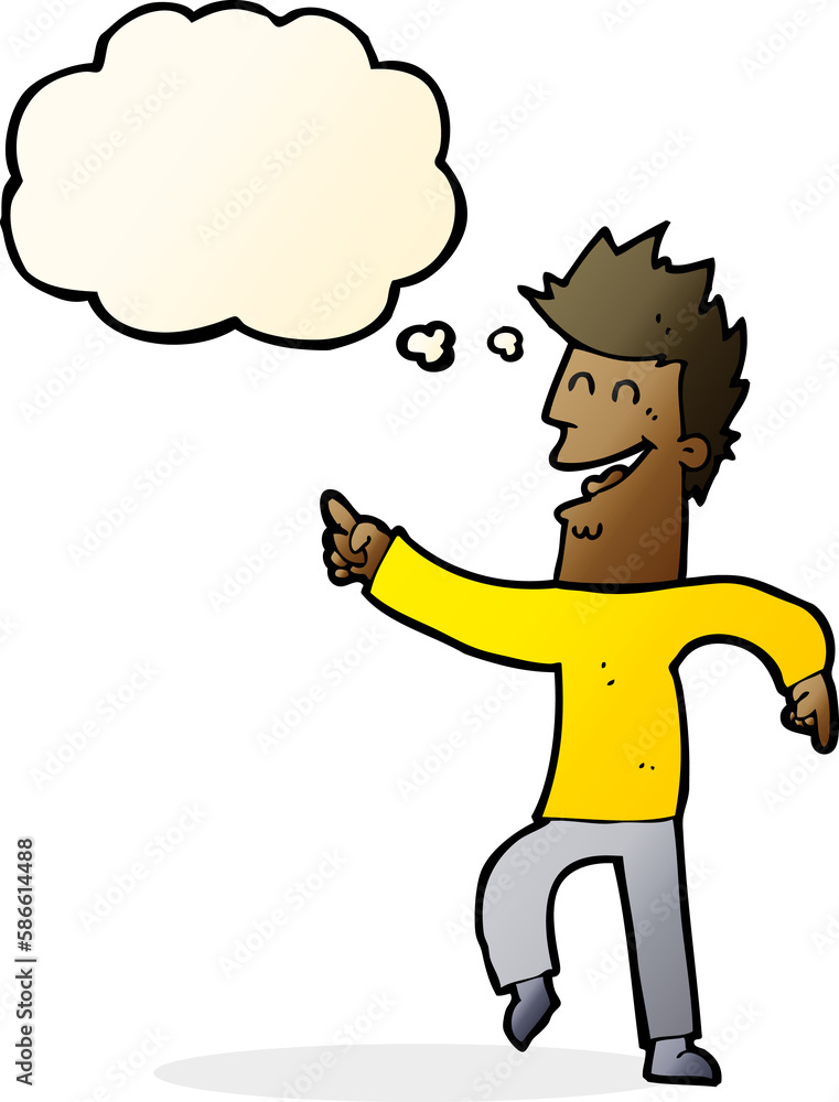 cartoon man pointing and laughing with thought bubble cartoon man pointing and laughing with thought bubble