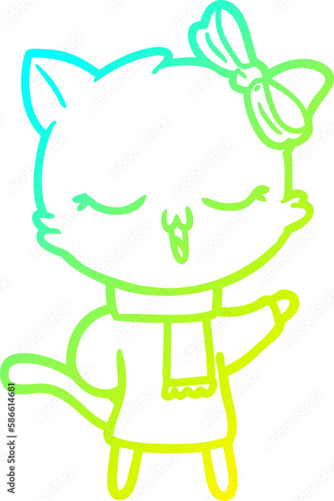 cold gradient line drawing cartoon cat with bow on head cold gradient line drawing cartoon cat with bow on head