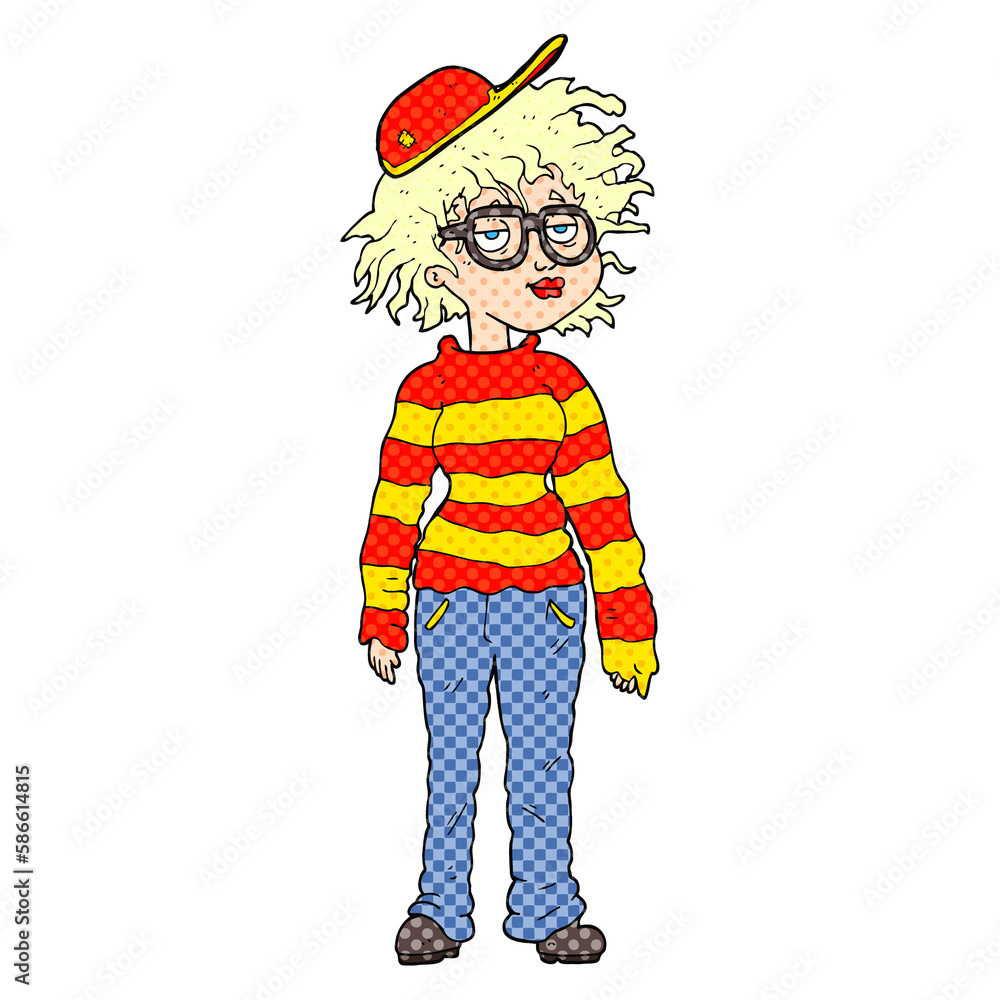 comic book style cartoon geeky girl comic book style cartoon geeky girl