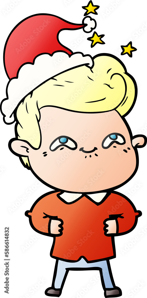 gradient cartoon of a excited man wearing santa hat gradient cartoon of a excited man wearing santa hat