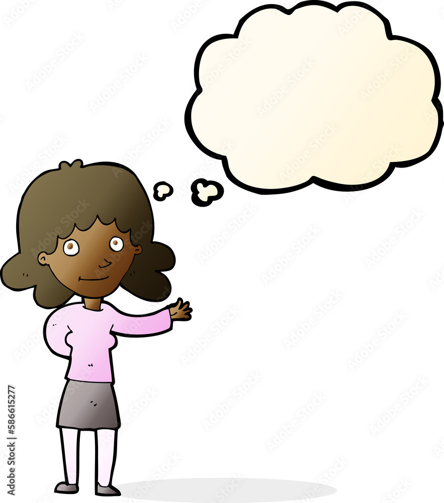 cartoon friendly woman with thought bubble cartoon friendly woman with thought bubble