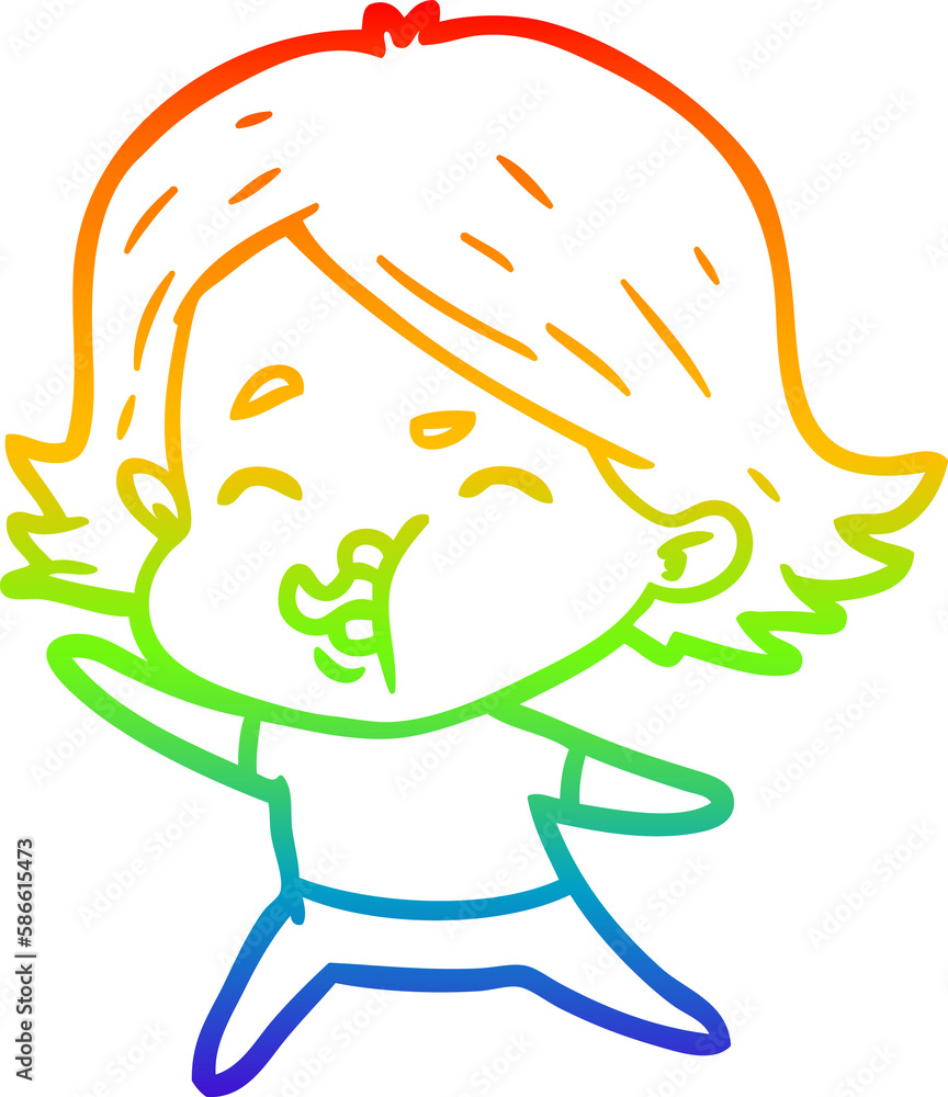 rainbow gradient line drawing cartoon girl pulling face rainbow gradient line drawing cartoon girl pulling face