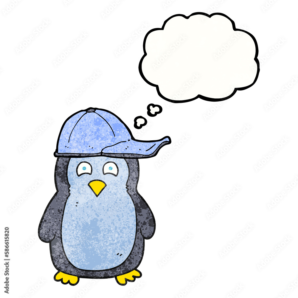 thought bubble textured cartoon penguin wearing hat thought bubble textured cartoon penguin wearing hat