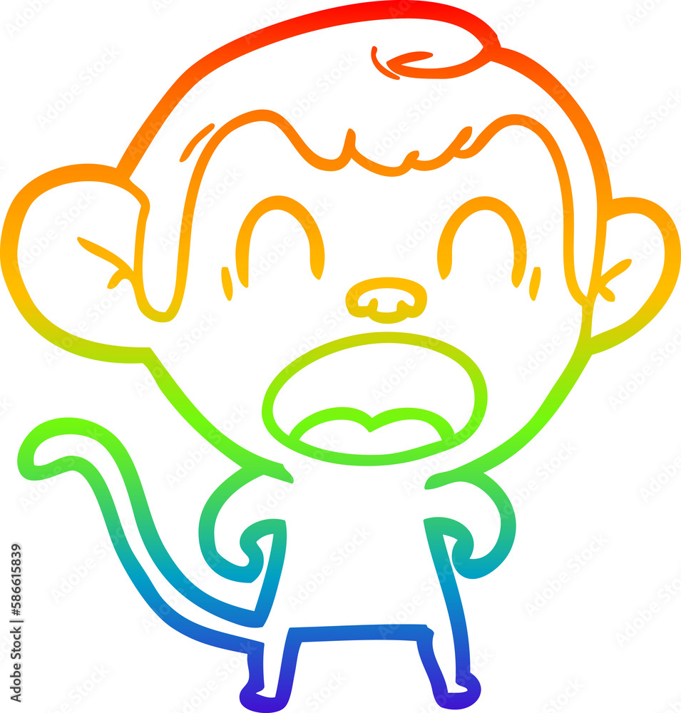 rainbow gradient line drawing shouting cartoon monkey rainbow gradient line drawing shouting cartoon monkey