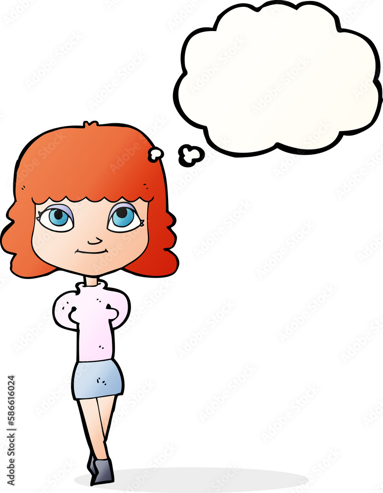 cartoon happy girl with thought bubble cartoon happy girl with thought bubble