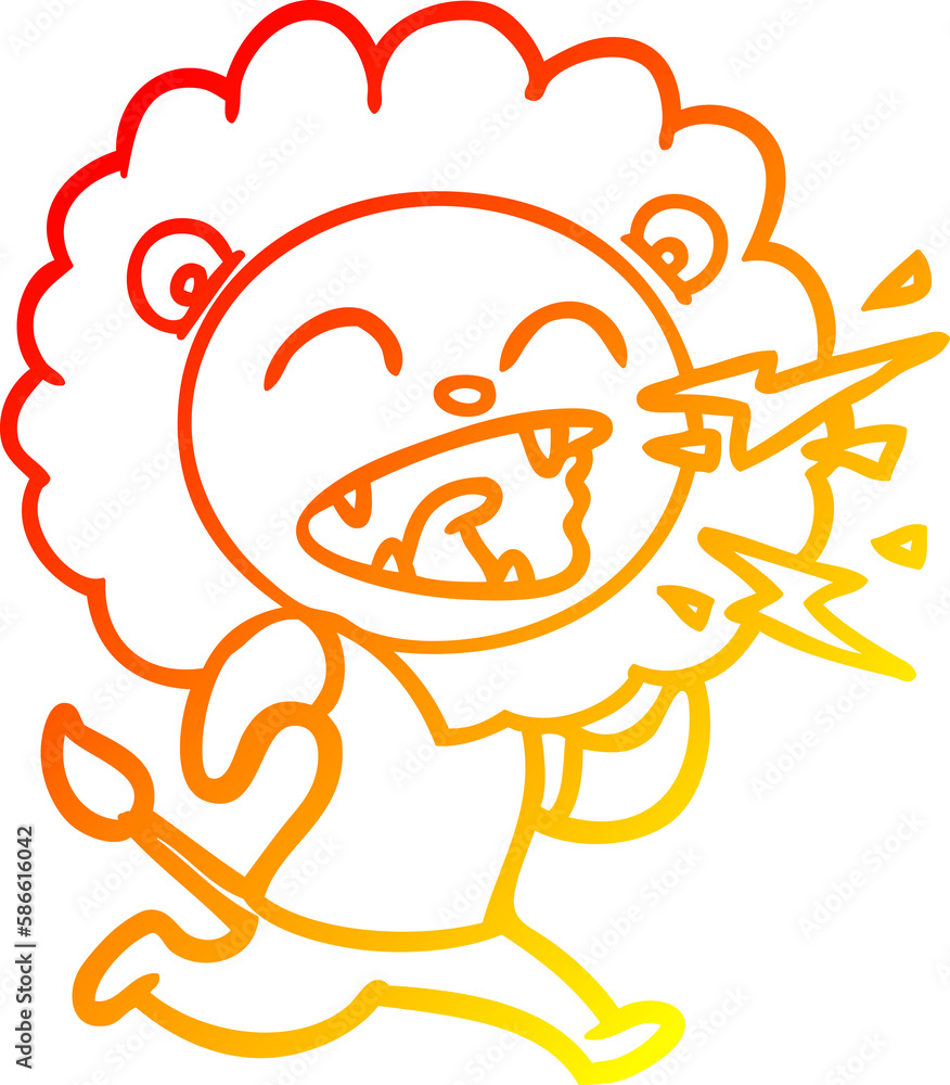 warm gradient line drawing cartoon roaring lion warm gradient line drawing cartoon roaring lion