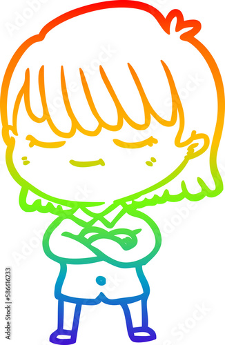 rainbow gradient line drawing cartoon woman