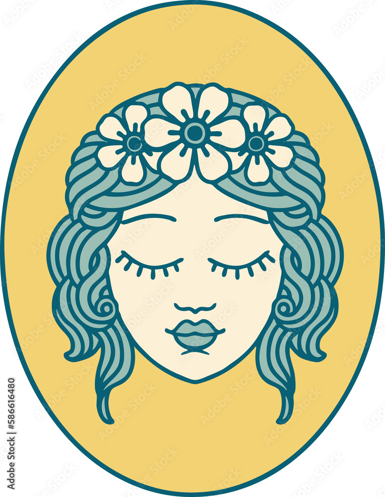 tattoo style icon of a maiden with eyes closed tattoo style icon of a maiden with eyes closed