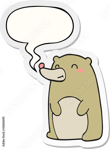 cute cartoon bear and speech bubble sticker