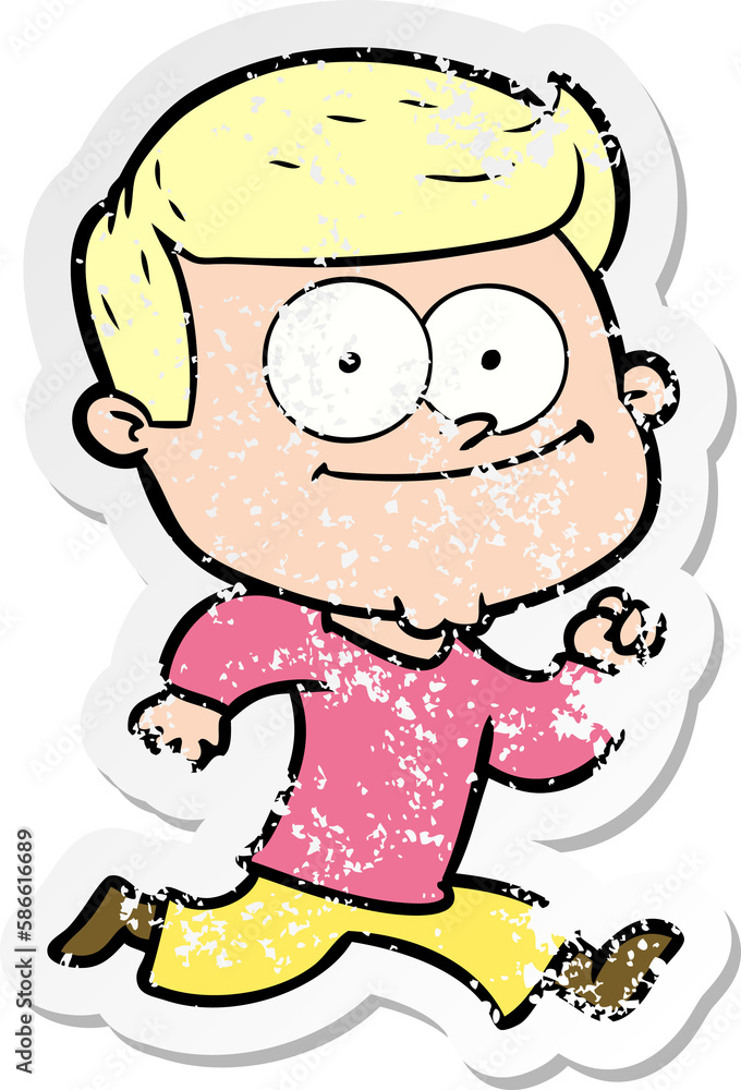 distressed sticker of a cartoon happy man distressed sticker of a cartoon happy man