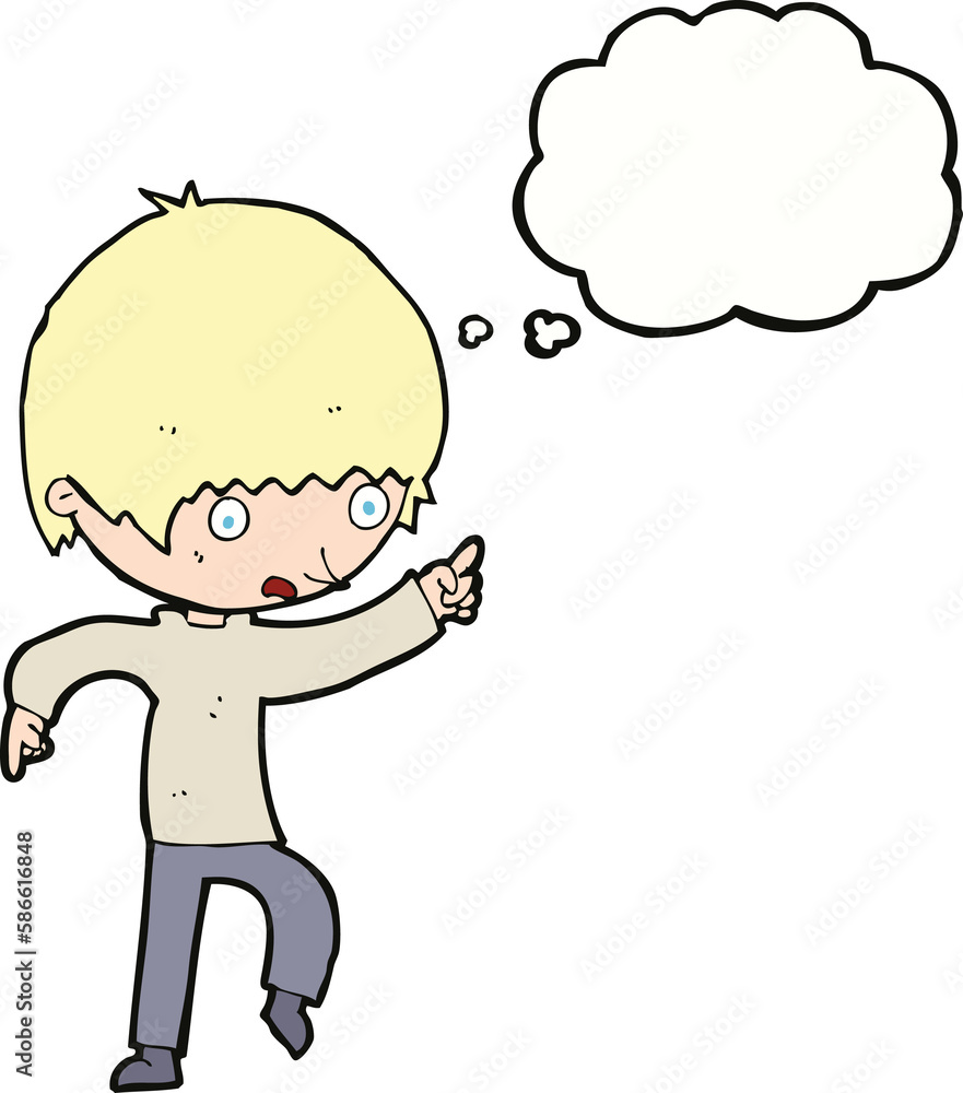 cartoon worried boy pointing with thought bubble cartoon worried boy pointing with thought bubble